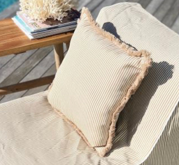 Fringed Cushion | Beige Stripe