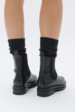 Contrast Stitch Leather Boot | Black